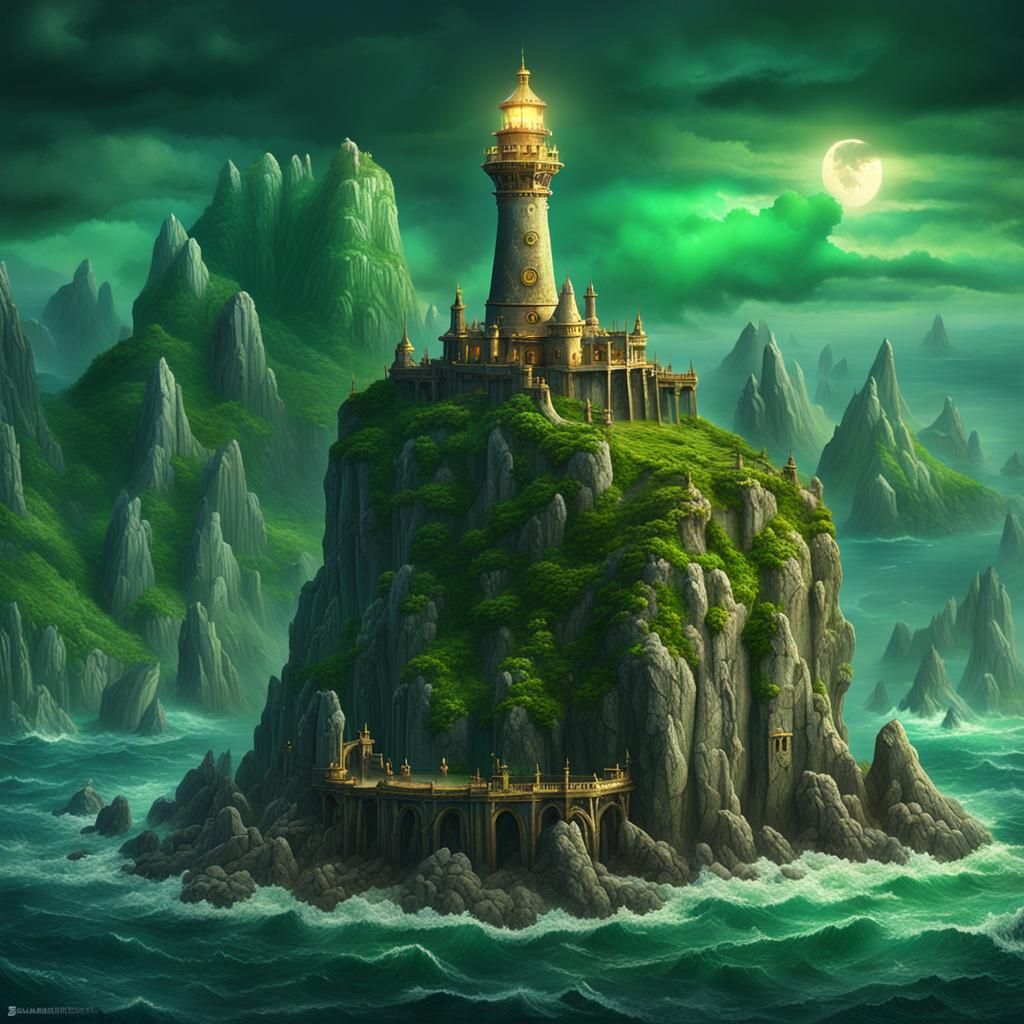 Elven Lighthouse: Isometric Dark Fantasy Seascape