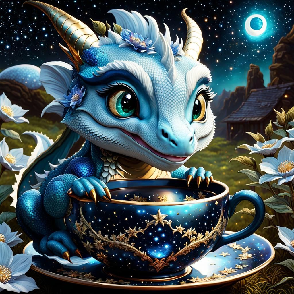 Adorable Dragon Baby Drinking Tea