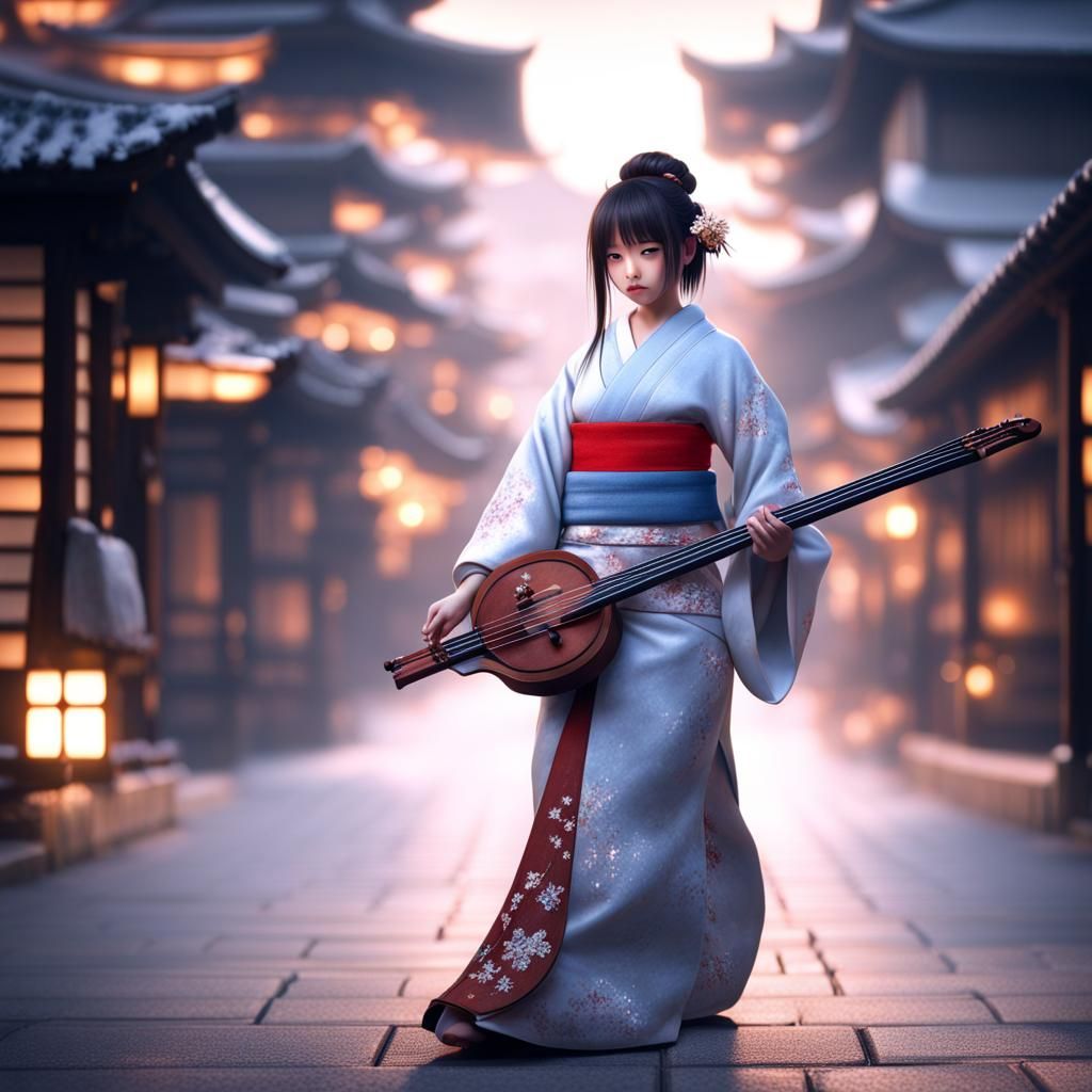 Realistic Shamisen Girl in 4K HDR