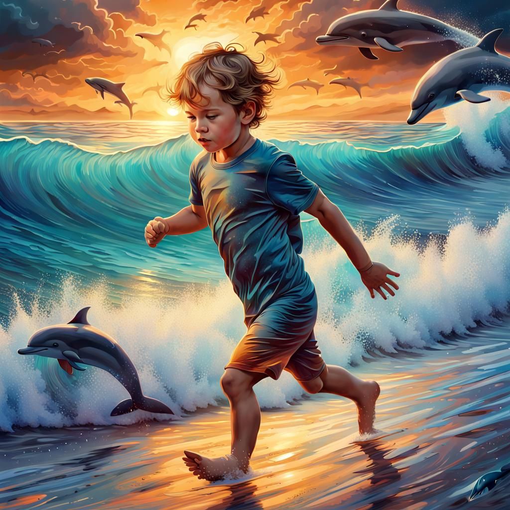 Boy and dolphins