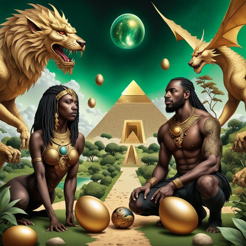 Tribal Couple with Golden Dragon on Mars