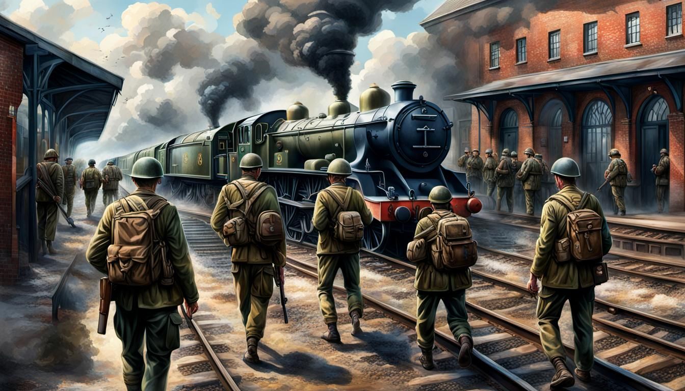 British Soldiers at Abandoned Station, Hyperrealistic Art
