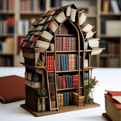 Miniature Book House on Bookshelf, Whimsical Wonderland