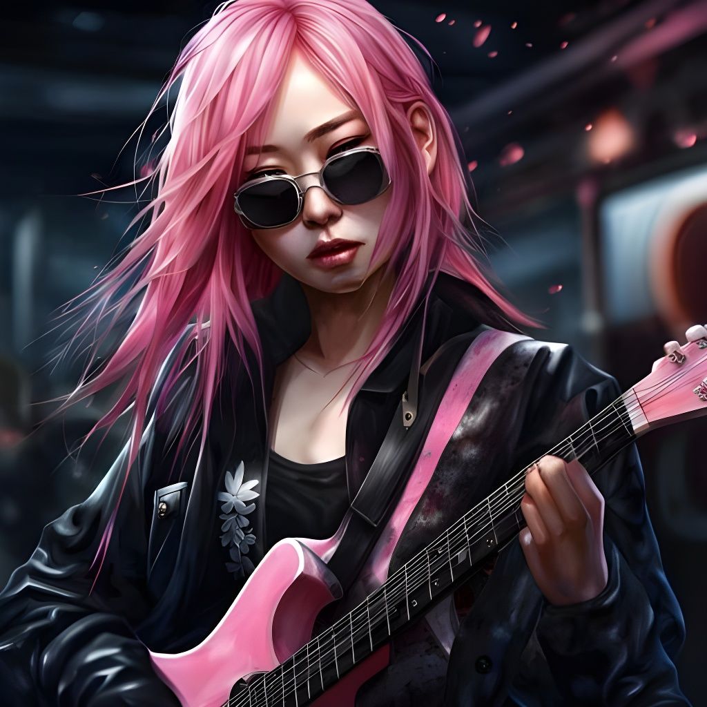 Pink-Haired Guitarist in Splash Art Style