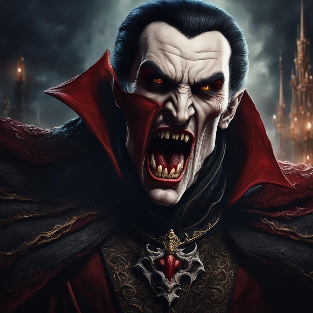 Detailed Painting of Dracula Biting Neck