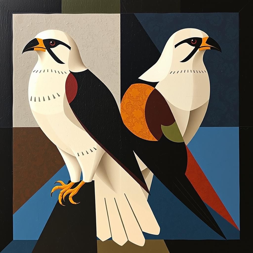 Abstract Cubist Falcons in Geometric Style