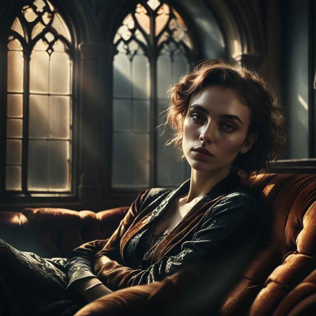 Moody Young Woman in Velvet Darkness