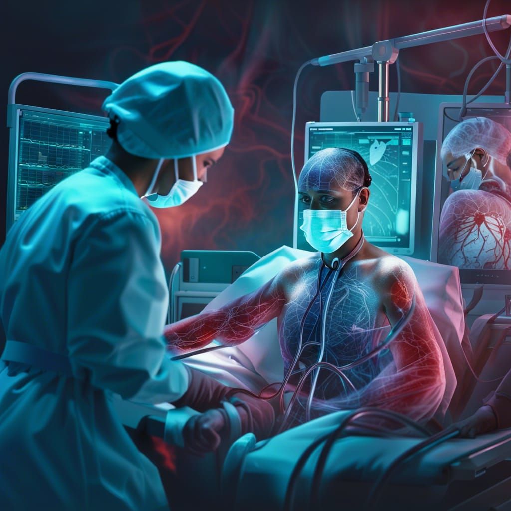 Nurse Examining Patient in Operating Room, Fantasy Art