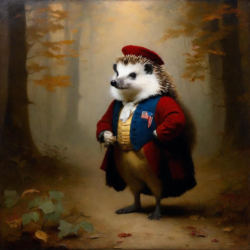 Hedgehog Patriot in Baroque Style Forest
