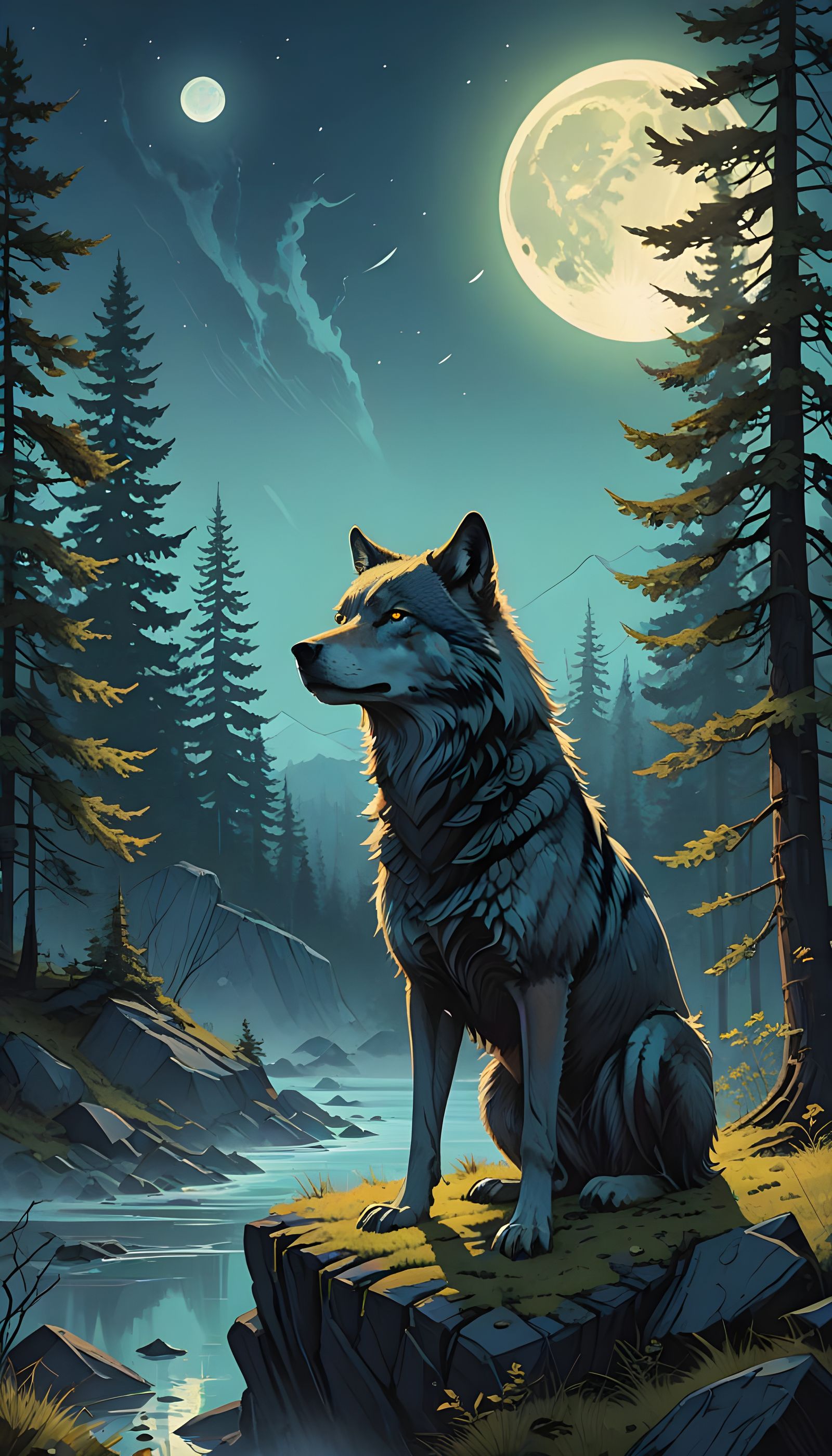 Wolf in Lunar Glory: A Regal, Mystical Creature