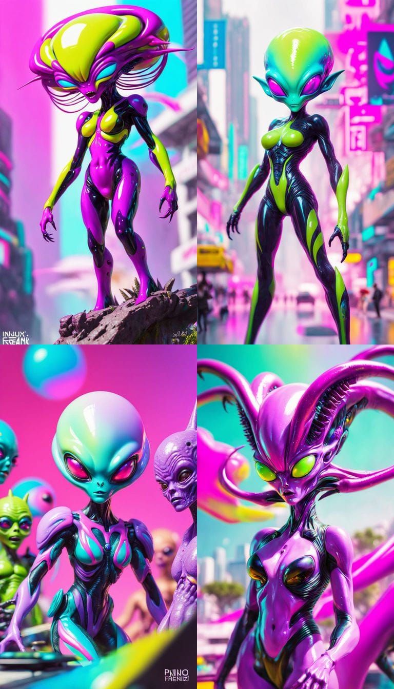 Frenzied Alien in Vaporwave Octane Style