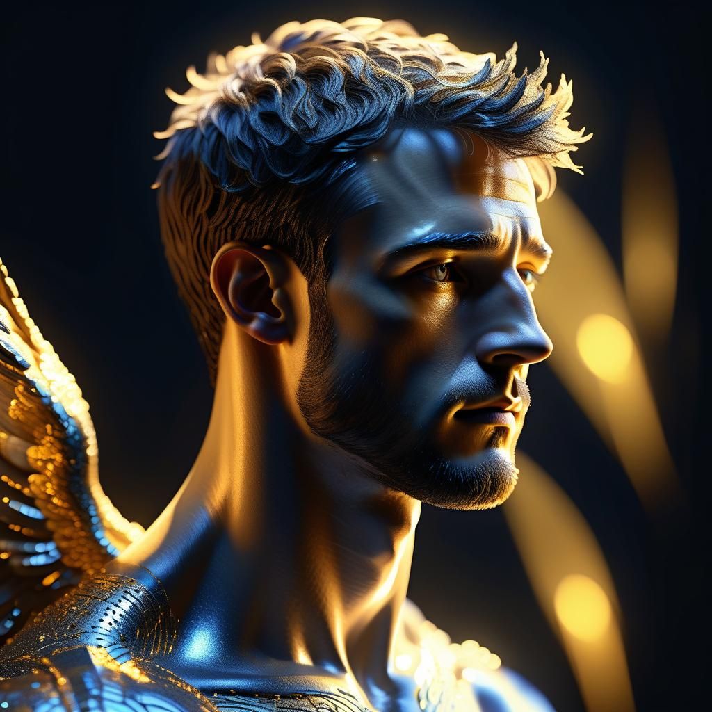 Hyperrealistic Male Angel with Gold Eyes in Pastel Hues