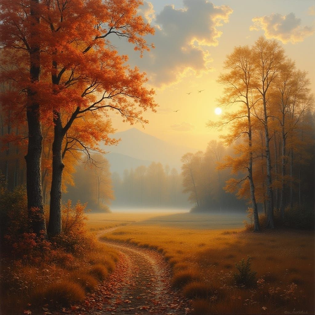 Autumnal Forest Landscape in Golden Light
