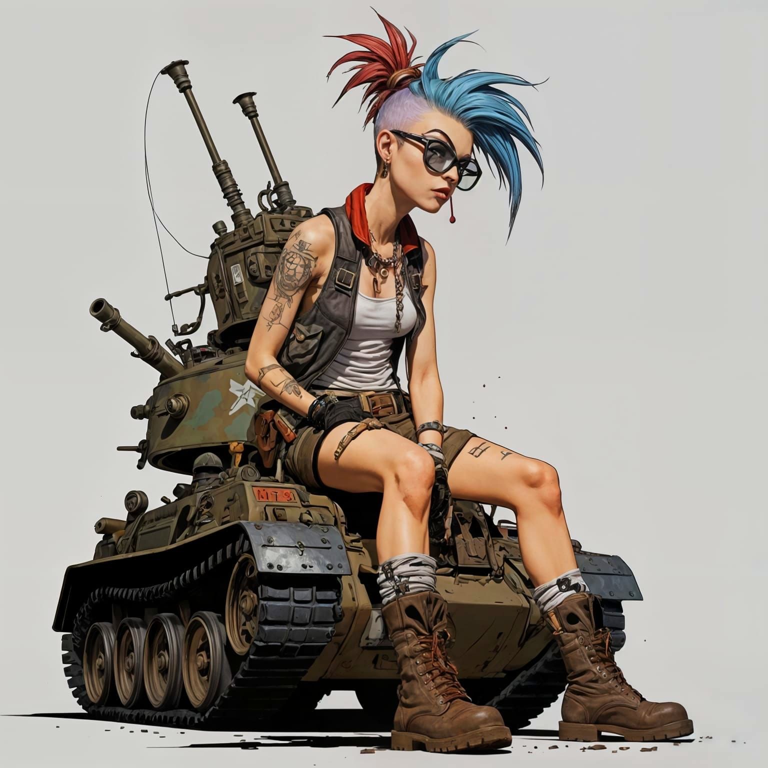 Rebellious Punk Rock Icon in High-Contrast Comic Book Style