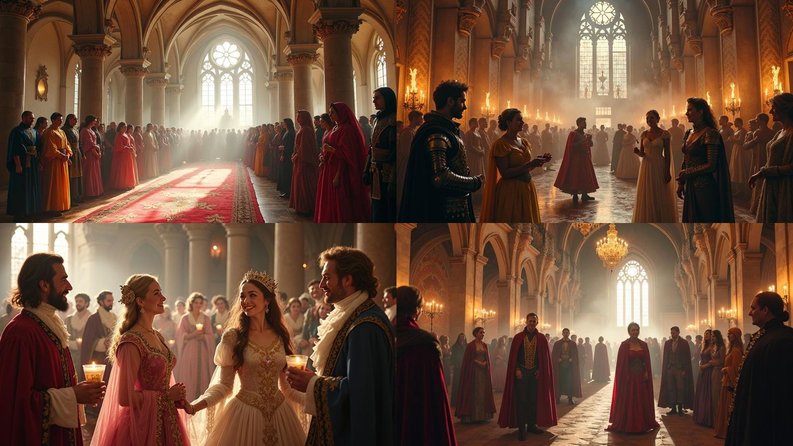 Happy Nobles in Medieval Castle, Ethereal Fantasy Style