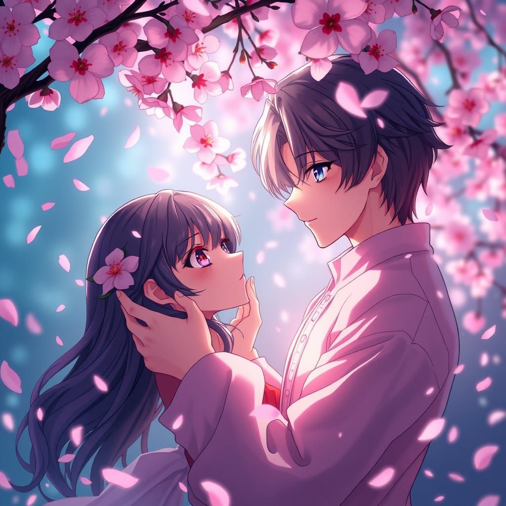 Anime Lovers Under Cherry Blossoms