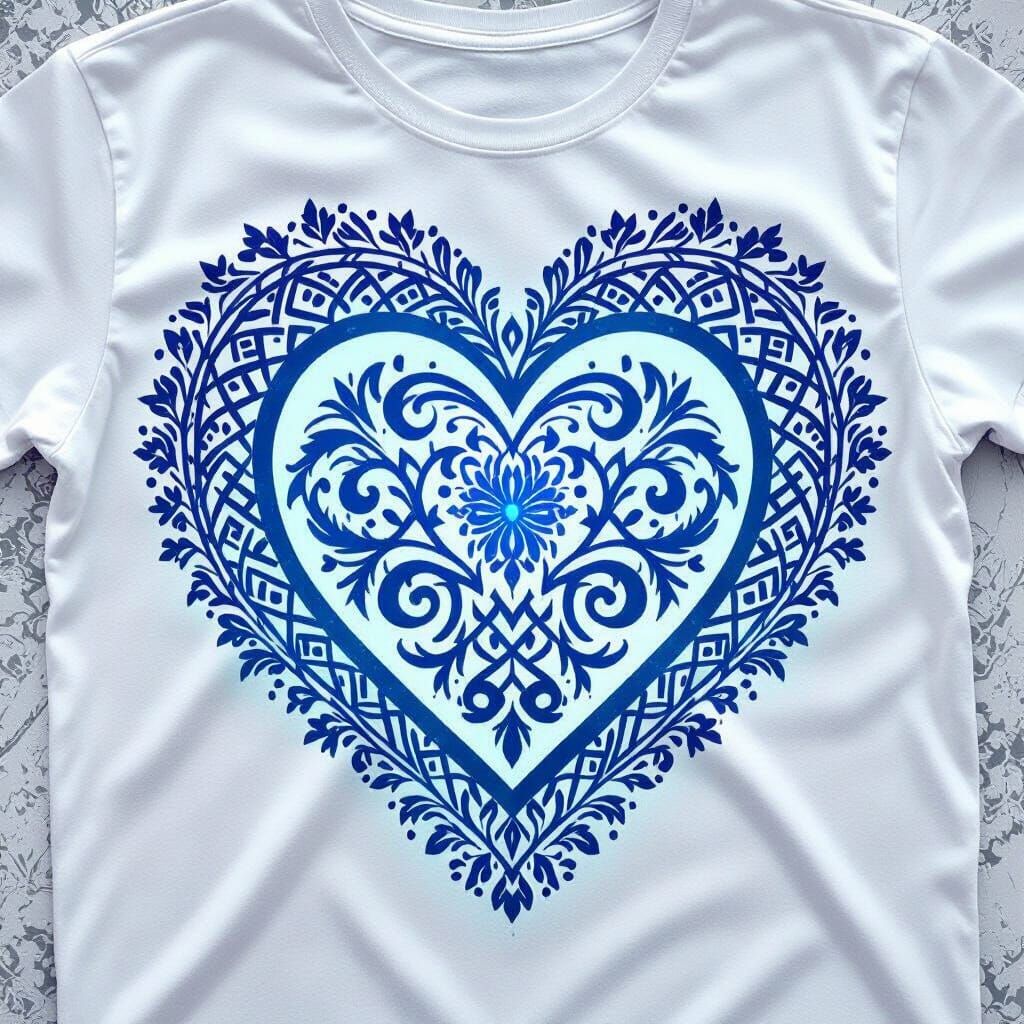 T-Shirt Design with Slavic Patterns and Blue White Gradient