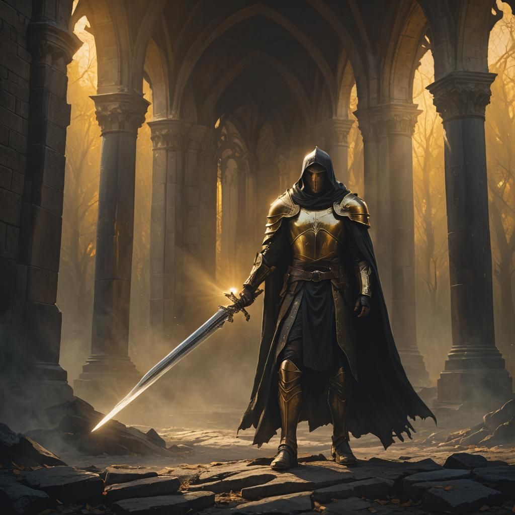 Grimdark Warrior in Holy Light: Digital Art