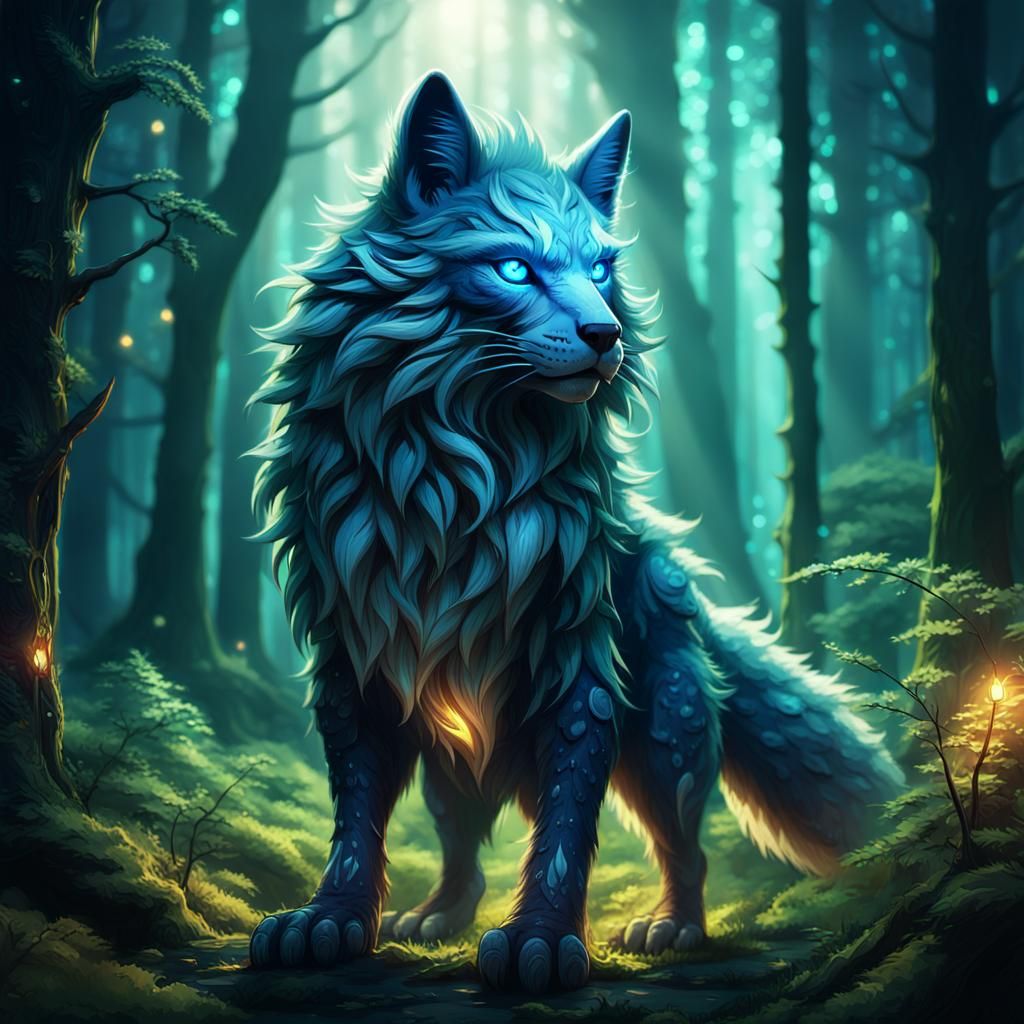 Anthro Creature in Mystical Forest, Fantasy Art