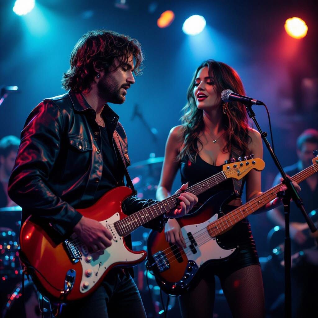Guitarist and Bassist Duet on Nightclub Stage