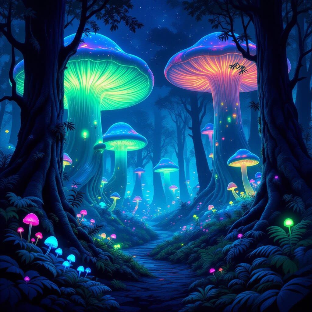 Bioluminescent Fantasy Forest at Midnight