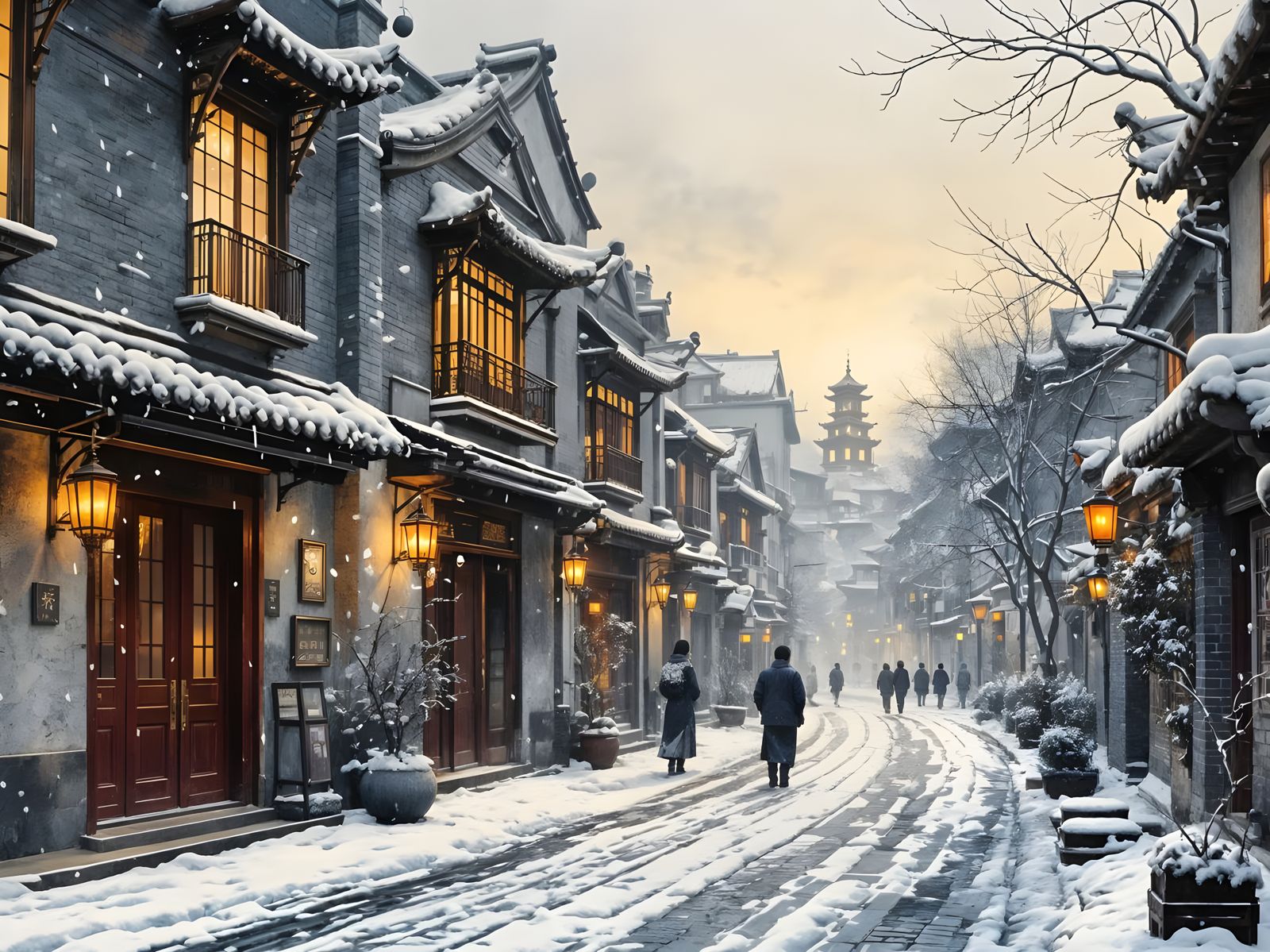 Elegant Beijing Hutong Scene in Gustav Klimt Style