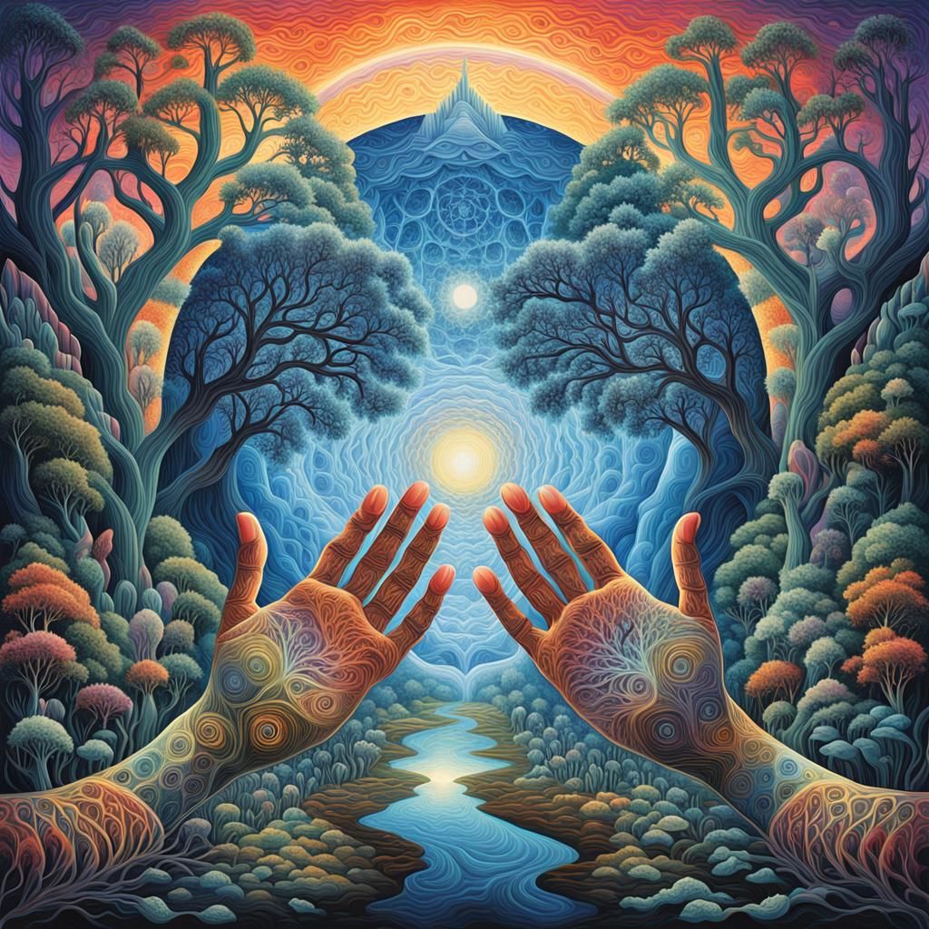 Intertwined Hands: Dreamlike Mindscapes in Biomechanical Art