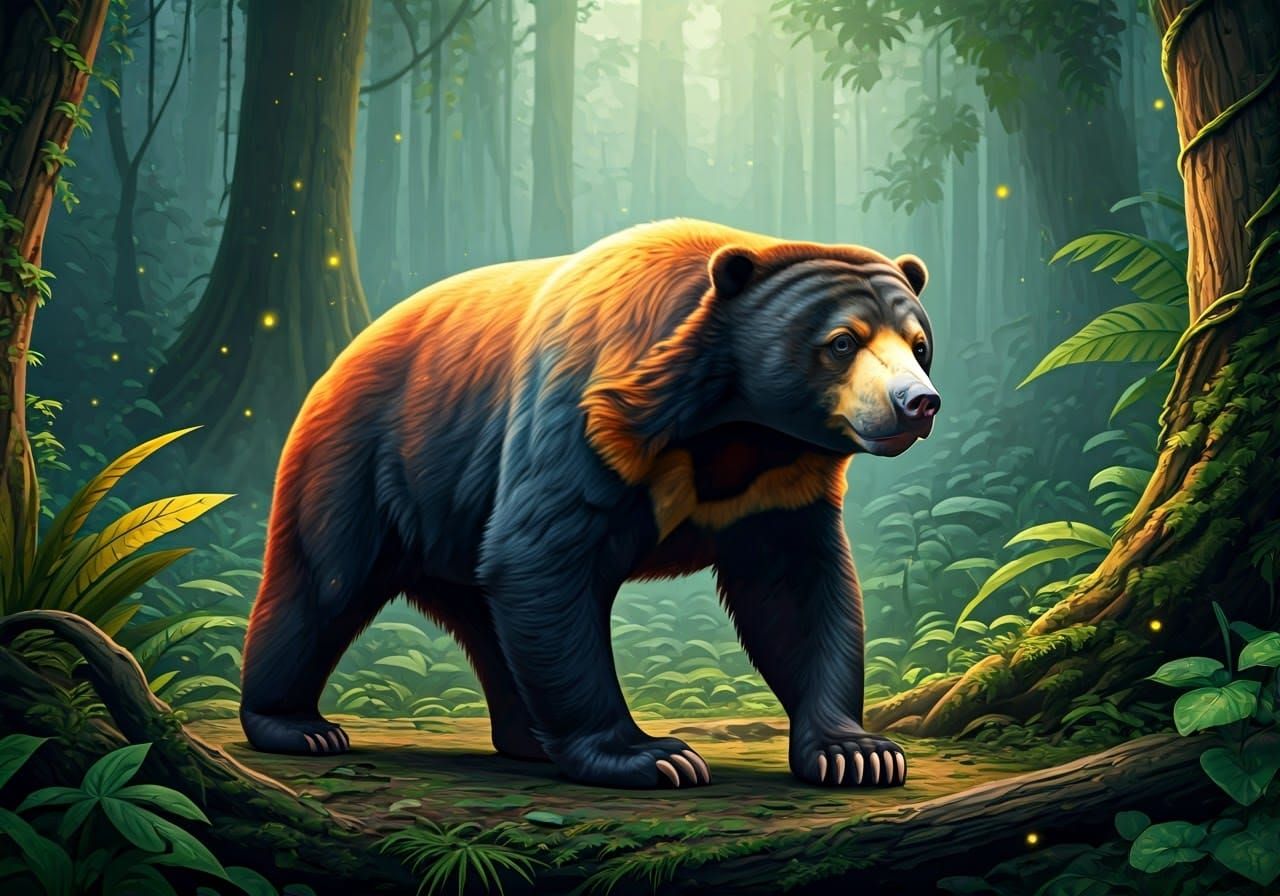 Sun Bear in Asian Forest: Wildlife Art
