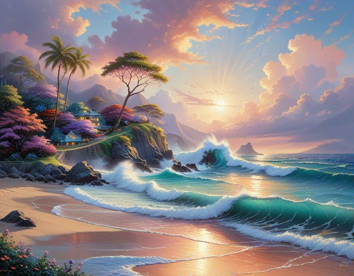 Ethereal Beach Scene in Vibrant Colors