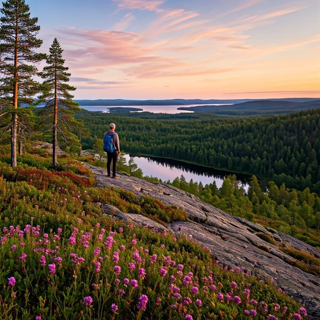 Serene Hikers Amidst Finland's Breathtaking Koli National Pa...