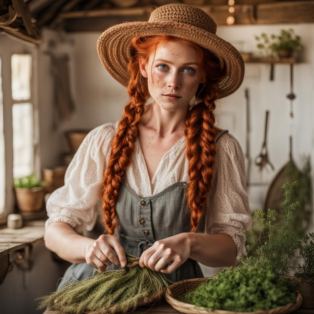 Woman Drying Herbs in Cottagecore Style
