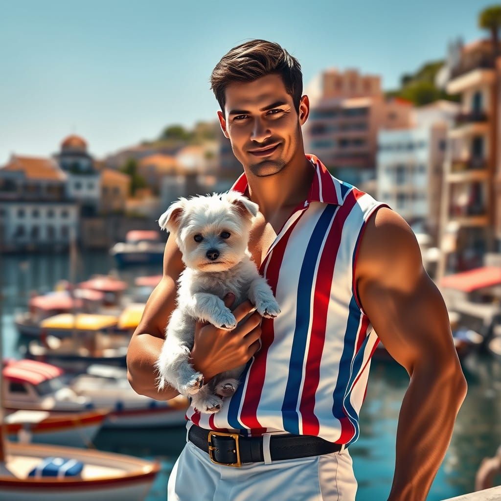 Giga Chad Stands Confidently in Spanish Port Bay with Adorab...