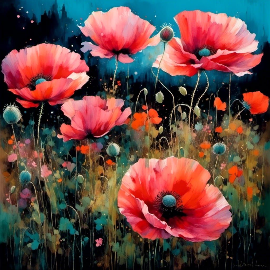 Poppies in Pink Evening Light: Psychedelic Pop Art