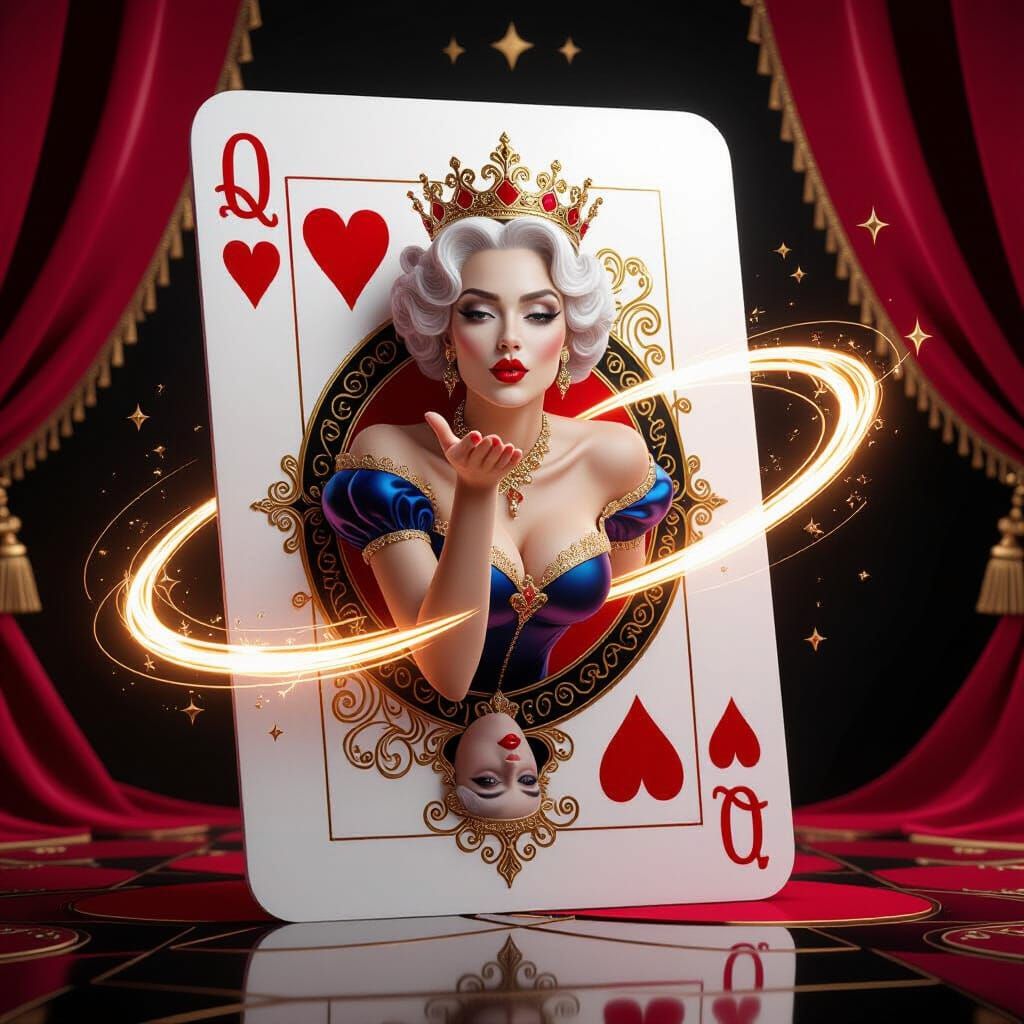 Queen of Hearts Emerges in Surreal 3D Rendering