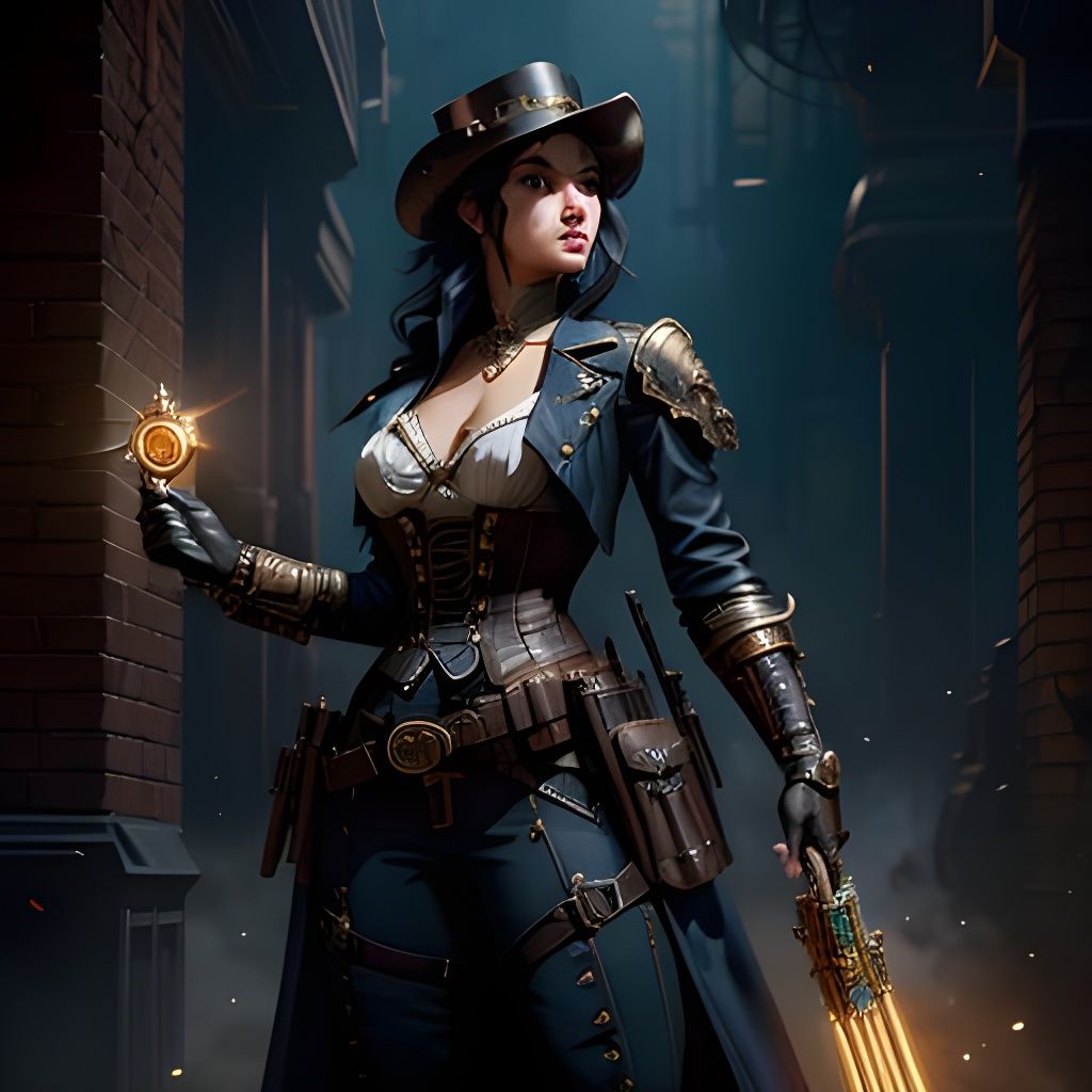 Steampunk Gunslinger in Art Nouveau Style