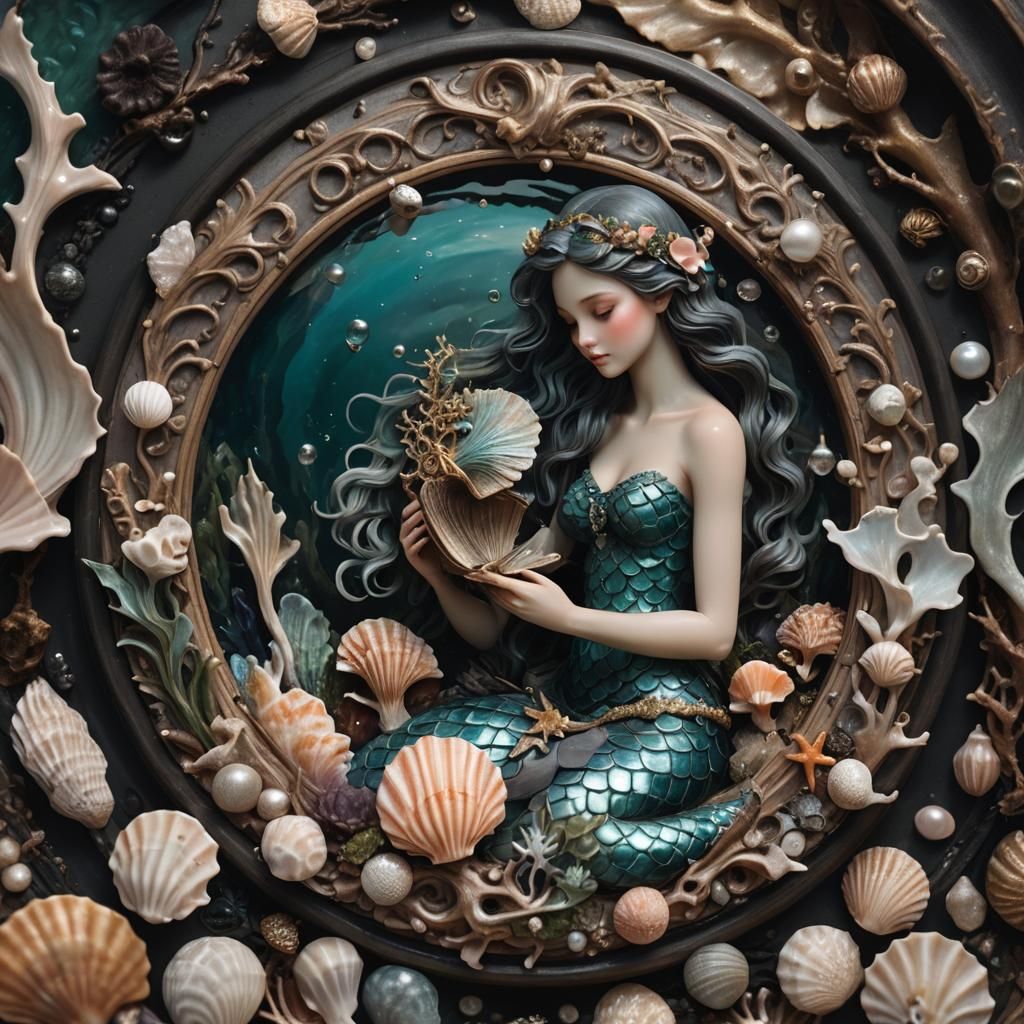 Mermaid Reading: Oil Painting Fantasy Concept Art