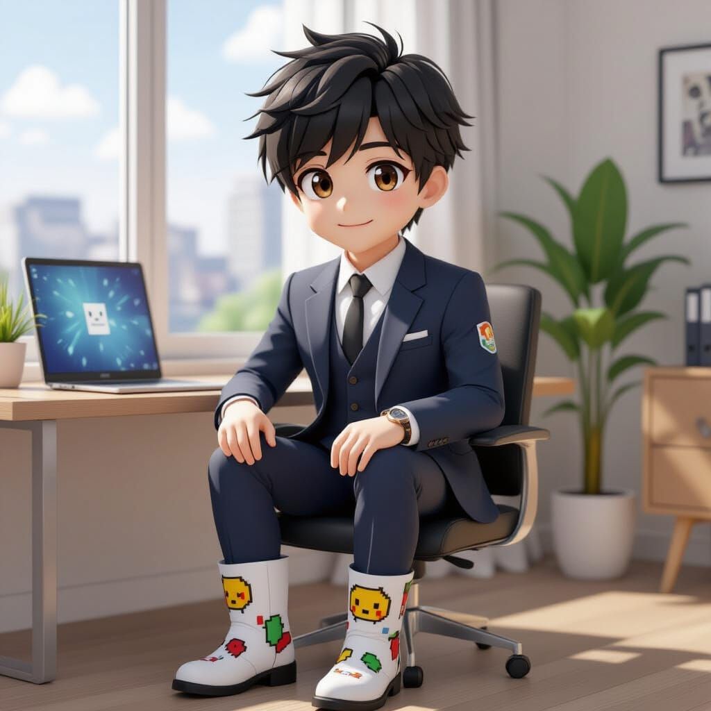 Adorable Brazilian Man in Pixel Art Boots