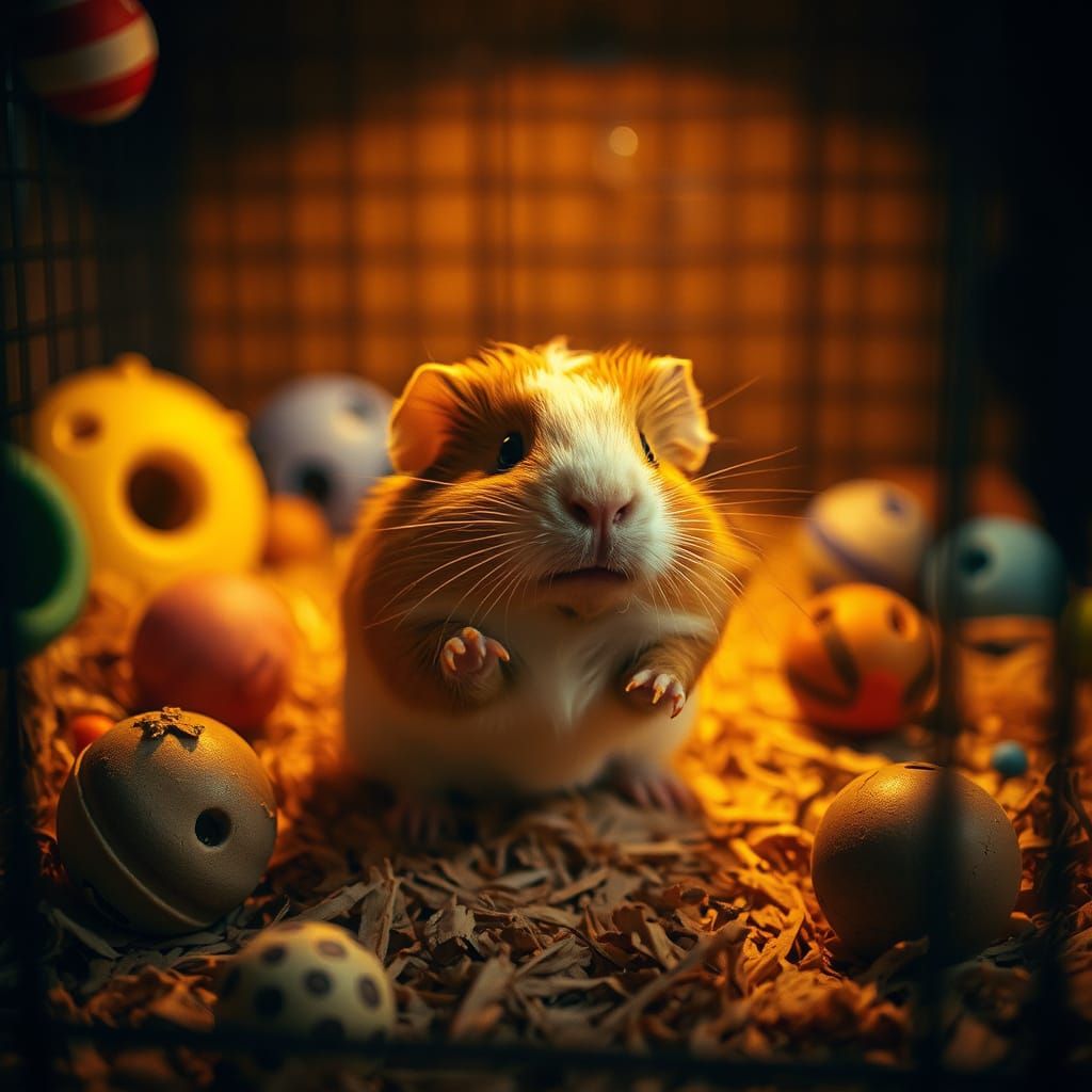 Cinematic Guinea Pig Plays in Cozy Cage