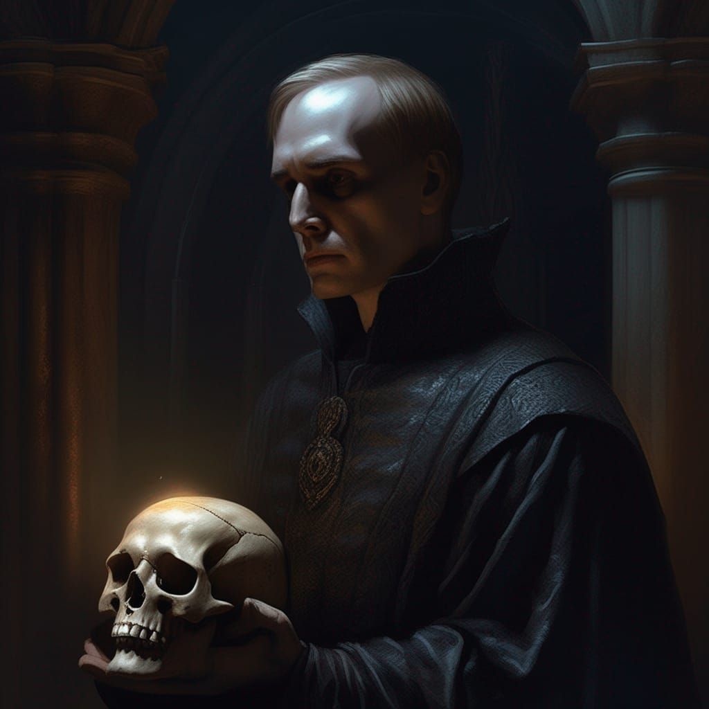 Hamlet's Pensive Moment: An Ominous Digital Painting