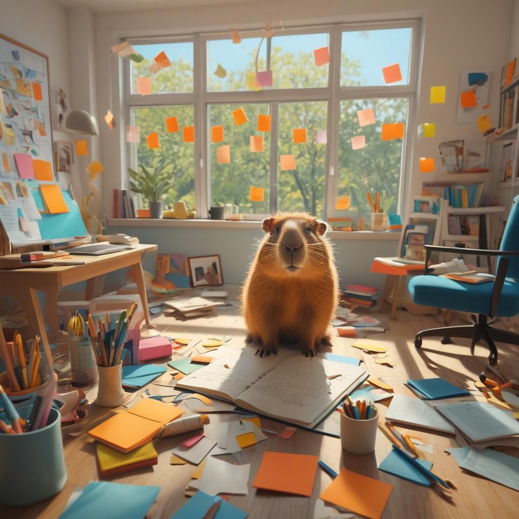 Happy Capybara Studying in Cozy Modern Room