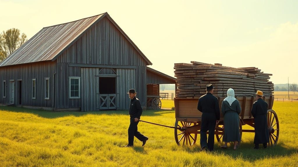 Rustic Amish Farmstead in Sunlit Meadow