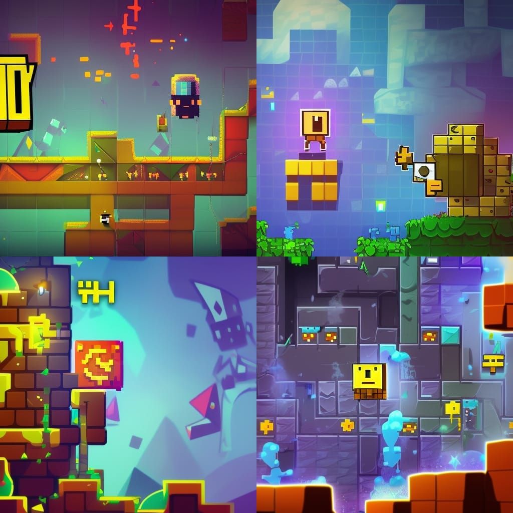 Geometry Dash: Detailed Matte Painting in Deep Color