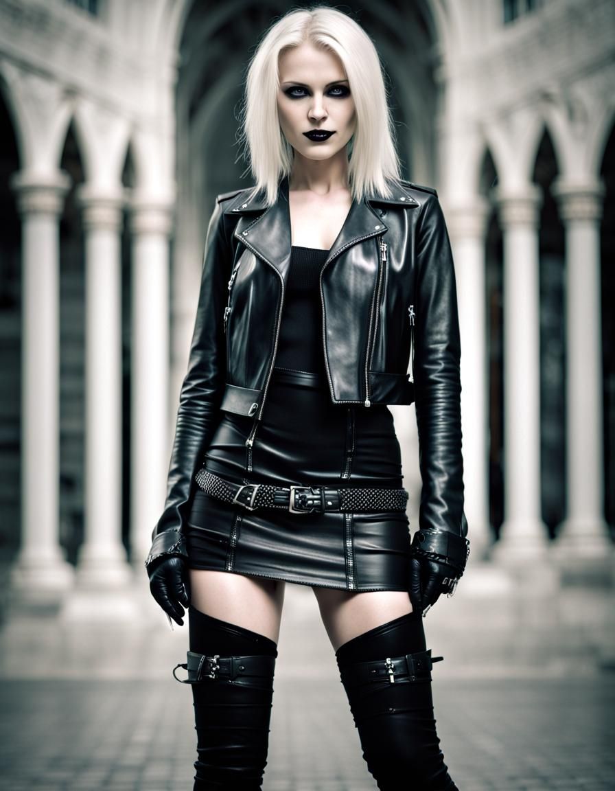 Gothic Girl in Leather Outfit, Photographic Style