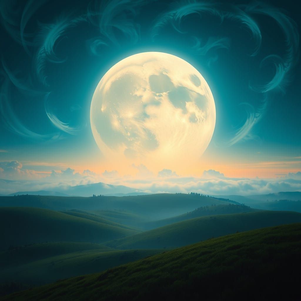 A Majestic, Glowing Moon Rises Over Lush Countryside