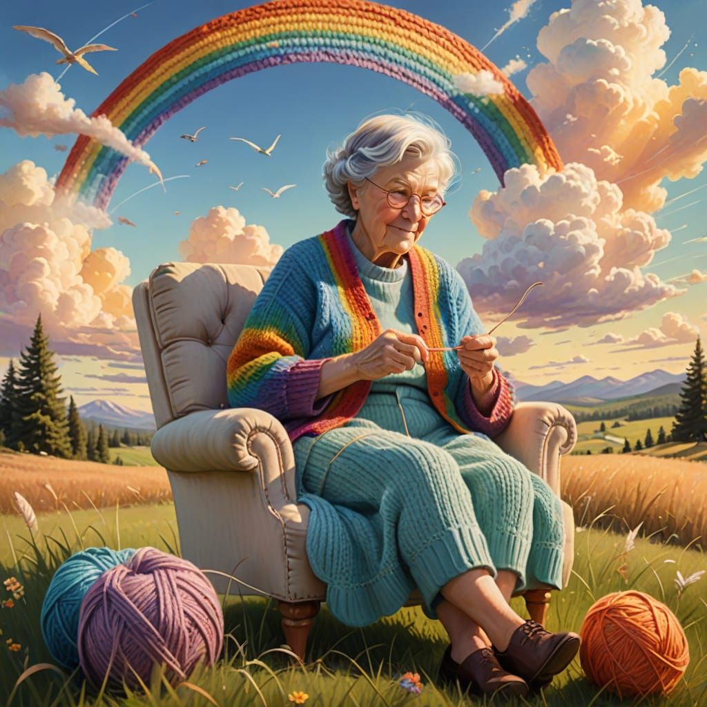 Whimsical Grandma Knits a Rainbow into the Sky