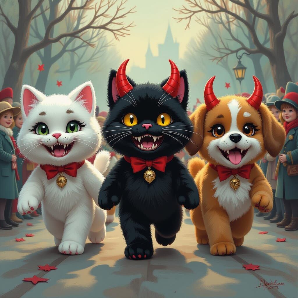 Creepy Plush Pet Parade in Dark Etching Style