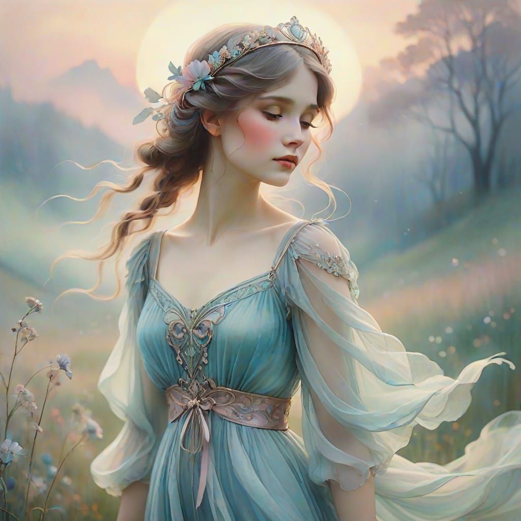 Ethereal Princess in Soft Focus Pastel Watercolors