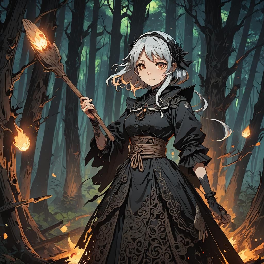 Baba Yaga Anime Girl in Dark Forest