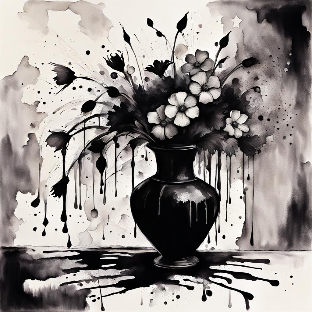 Melancholic Flower Vase Still Life in Watercolor