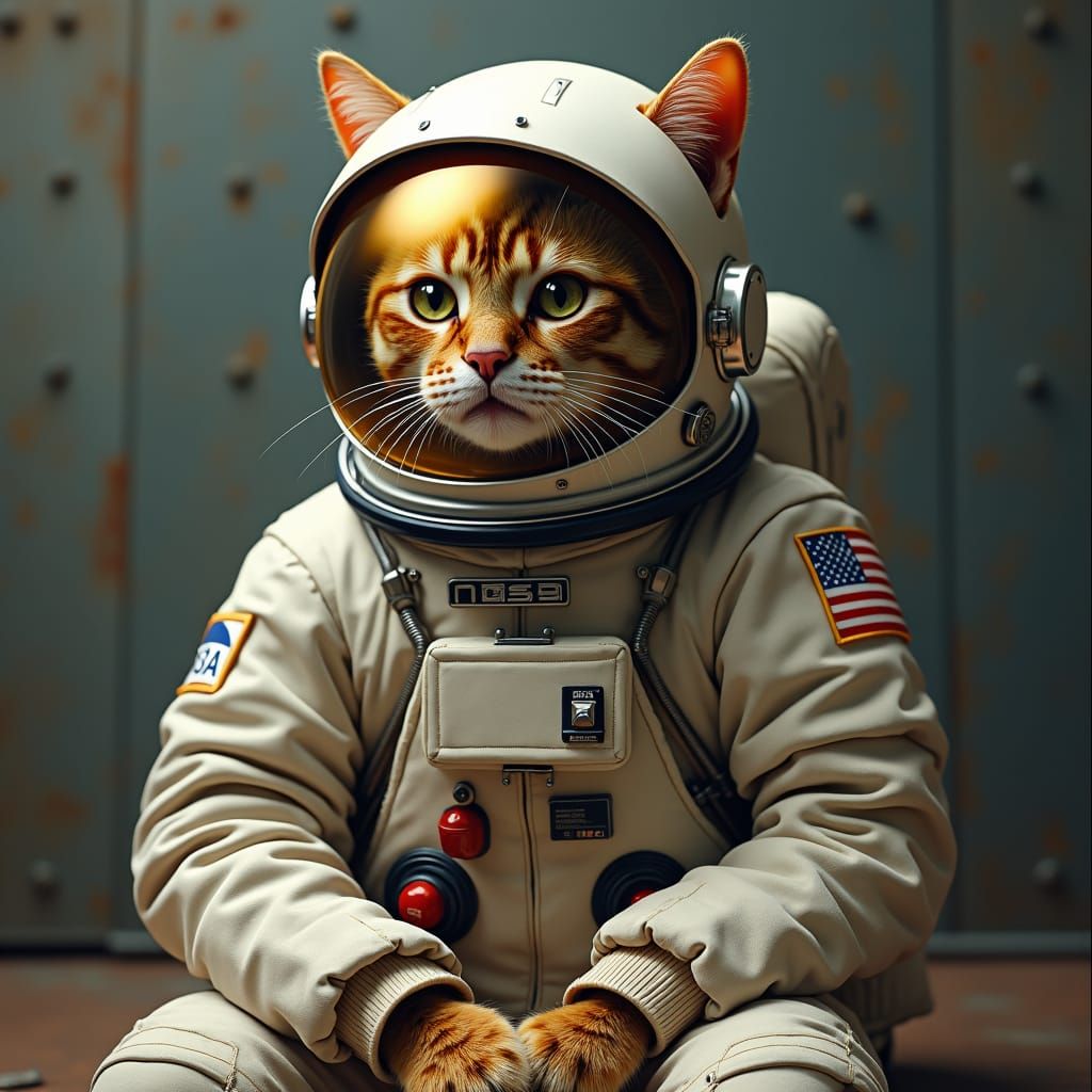 Cat in Apollo Space Suit: Hyperrealistic Portrait